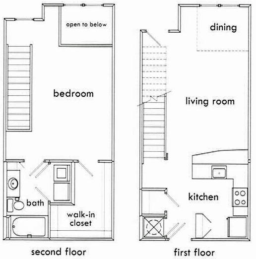 Floor plan for 1 bed, 1 bath, 886 sqft